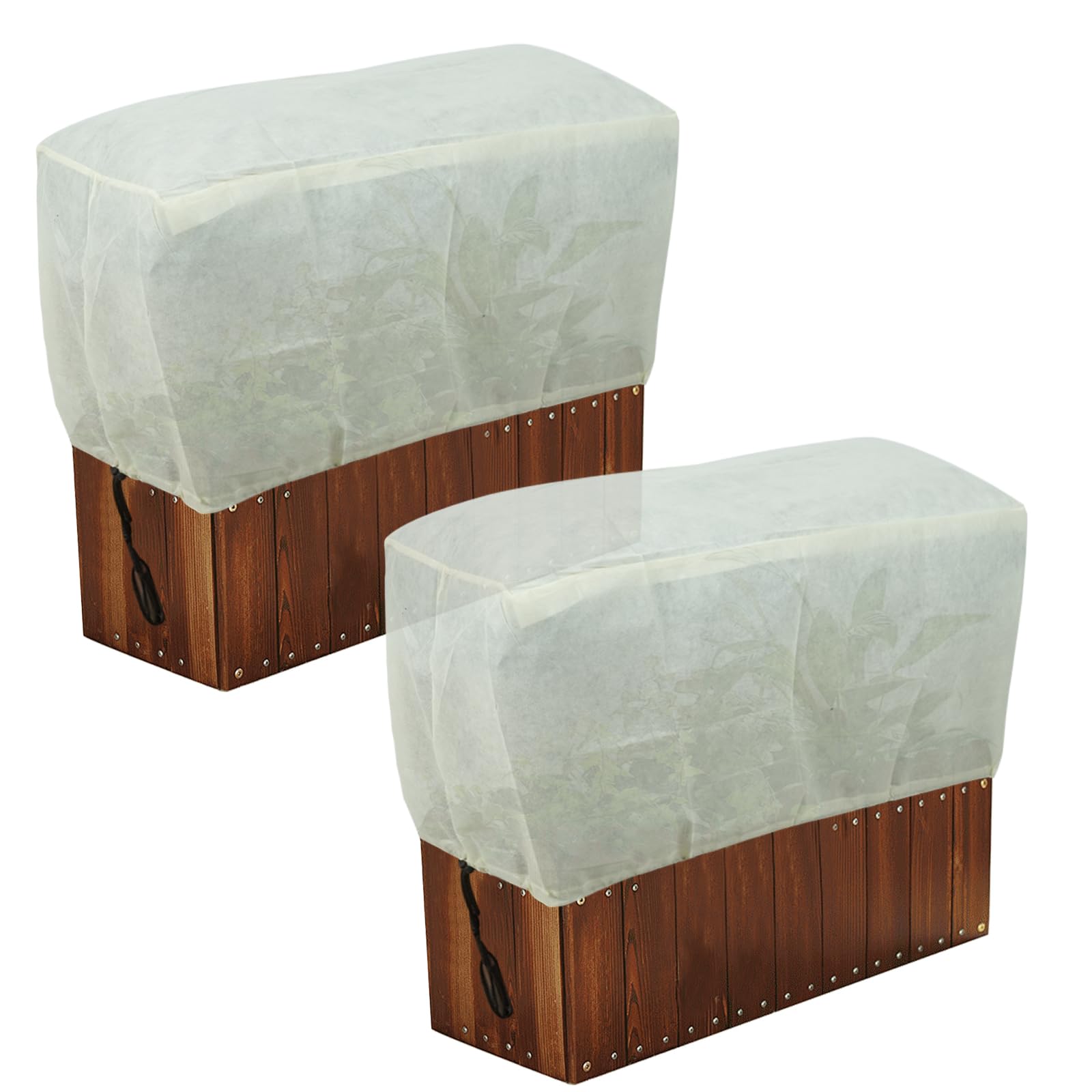 Photo 1 of 2-Piece Set Plant Winter Frost Cover, Reusable Rectangular Outdoor Plant Frost Sheet with Zipper Drawstring, Snaps at Both Ends (Size 39.3*15.7*17.7 inches)