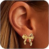 Gold/Silver Bow Earrings for Women, Post Ribbon Knot Earring Bow Stud Earrings Daily Jewelry
