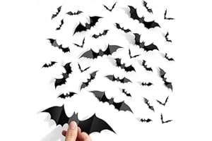 CLEANGOR 140Pcs Bats Halloween Decor, Spooky Halloween Party Supplies Stickers, 3D Bats Wall Decal, Cute Halloween Decorations Indoor for Bedroom, Bathroom, Home, Door, Window, Office