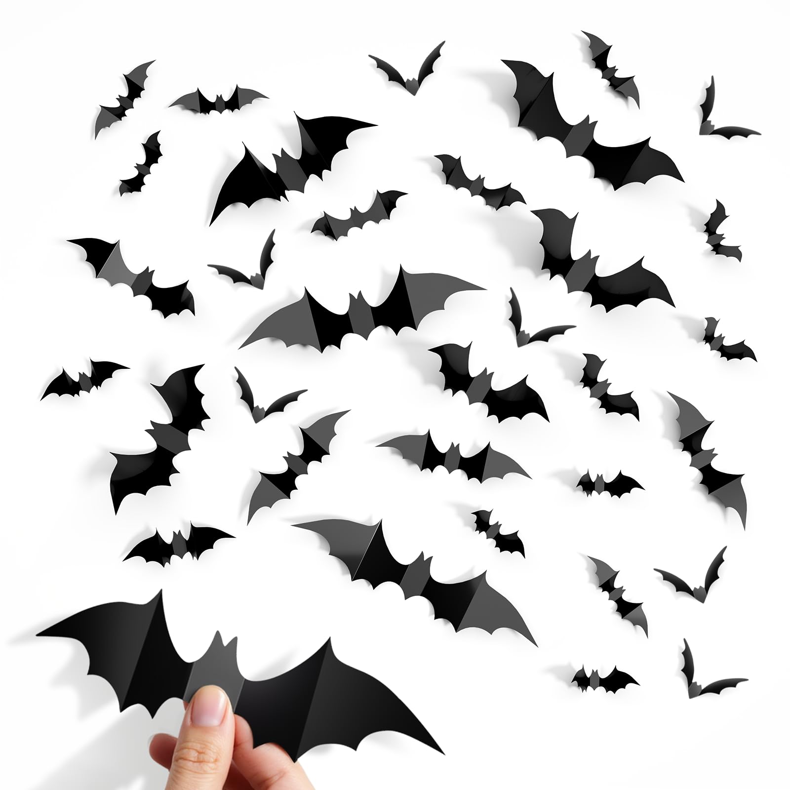 Photo 1 of ***8 PACKS INCLUDED***CLEANGOR 140Pcs Bats Halloween Decor, Spooky Halloween Party Supplies Stickers, 3D Bats Wall Decal, Cute Halloween Decorations Indoor for Bedroom, Bathroom, Home, Door, Window, Office***8 PACKS INCLUDED***