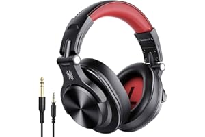 OneOdio A70 Bluetooth Over Ear Headphones, Wireless Headphones w/ 72H Playtime, Hi-Res, 3.5mm/6.35mm Wired Audio Jack for Studio Monitor & Mixing DJ Guitar AMP, Computer Laptop PC Tablet - Red