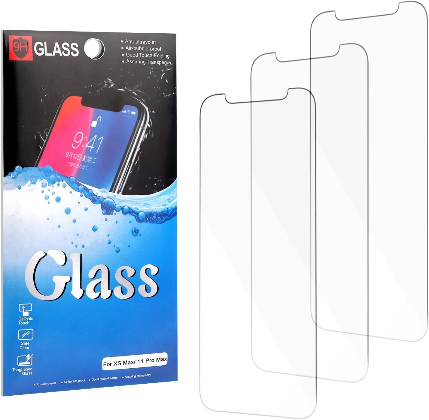 Foryo 3 Pcs Tempered Glass Phone Screen Protector for iPhone 11 Pro Max/Xs Max, Anti Scratch, Anti-Fingerprint, Bubble Free, 9H Hardness, 0.33mm Ultra Transparent