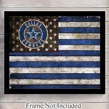 Patriotic Texas Dallas Cowboys Flag Wall Art Print Poster - Gift for Men, Sports & Football Fans - Shabby Chic Farmhouse Vintage Unframed 8x10 Photo - Home Decor for Man Cave, Dorm Room, Office