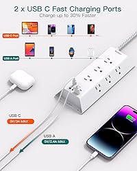 Surge Protector Power Strip 15 ft, Addtam Flat Plug
