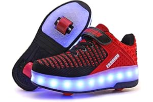 Qneic USB Rechargeable Roller Shoes Sneakers for Boys Girls Kids Gift LED Light Up Wheels Shoes Roller Skates