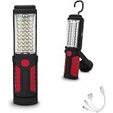HEDAQI Rechargeable Work Light Portable LED Multi-use Magnetic Flashlight with Hanging Hook, Waterproof Work Flashlight for Car Repair Household Blackout and Emergency(Red)