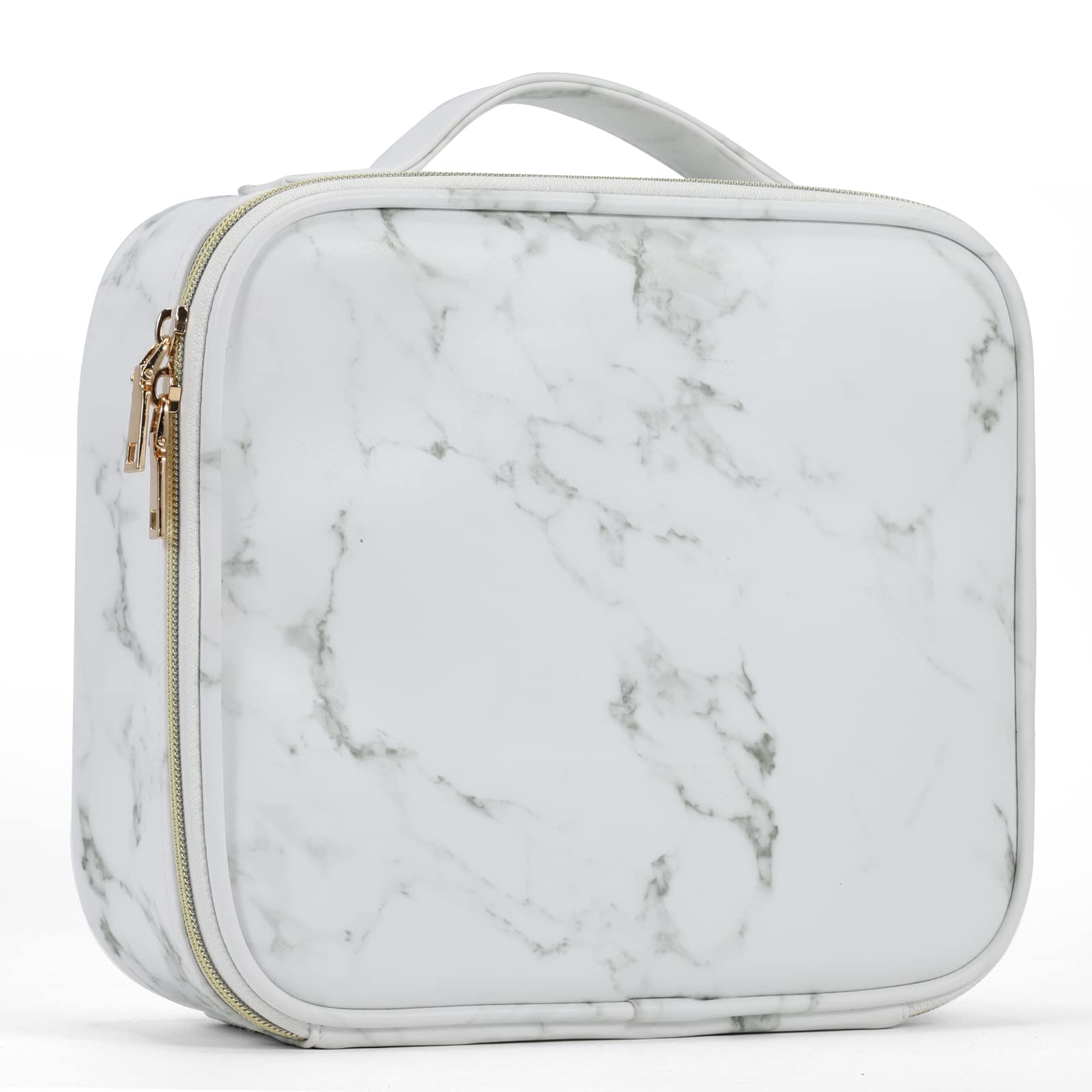 Stagiant PU Leather Makeup Bag Cosmetic Case Travel Beauty Box Hairdressing Tools Organiser Storage Box Make Up Train Case with Removable Compartment, Marble Pattern
