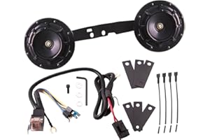AOLIHAN Car Horn Supertone Horn 12V Twin Horn Kit with Mounting Bracket Compatible with Sbr (black Disc horn with wire and br