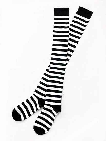 Amazon ハイソックス ソックス 靴下 Wns 06b ボーダー柄 スーパーロング オーバーニーソックス ブラック ホワイト 膝上丈 しましま ニーソ 靴下 通販