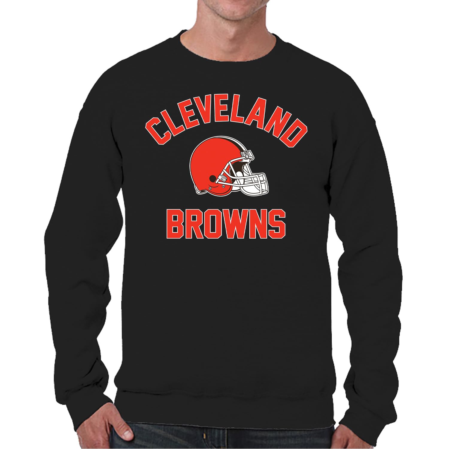 Team Fan Apparel NFL Adult Gameday Football Crewneck Sweatshirt - Cotton Blend - Stay warm, comfortable & stylish on game day (Cleveland Browns - Black, Medium) Image