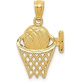 The Black Bow 14k Yellow Gold Diamond Cut Basketball and Hoop Pendant