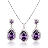 Mycitta Bridal Jewelry Set for Wedding - 18k Plated Teardrop CZ Crystal Cubic Zirconia Rhinestone Necklace Earrings Set for Bride Bridesmaids Mother of Bride Party Prom Birthstone Costume Jewelry