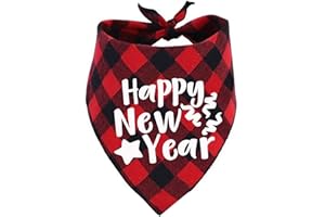 PICKUPIK Happy New Years Dog Bandana, Buffalo Plaid Red Bandana for Pet