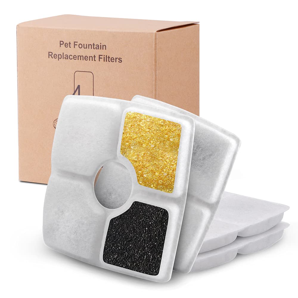 NOVEMBER SPRING 4 Packs Filters for Square Cat Water Fountains, Pet Fountain Replacement Filters with Resin and Active Carbon for Automatic Flower Water Dispenser Drinking Fountain