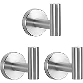 NearMoon Bath Towel Hooks- SUS 304 Stainless Steel Robe Hook Holder, Heavy Duty Coat Hook for Bathroom Livingroom Hotel Kitchen Garage, Wall Mounted (Brushed Nickel, 3 Pack)