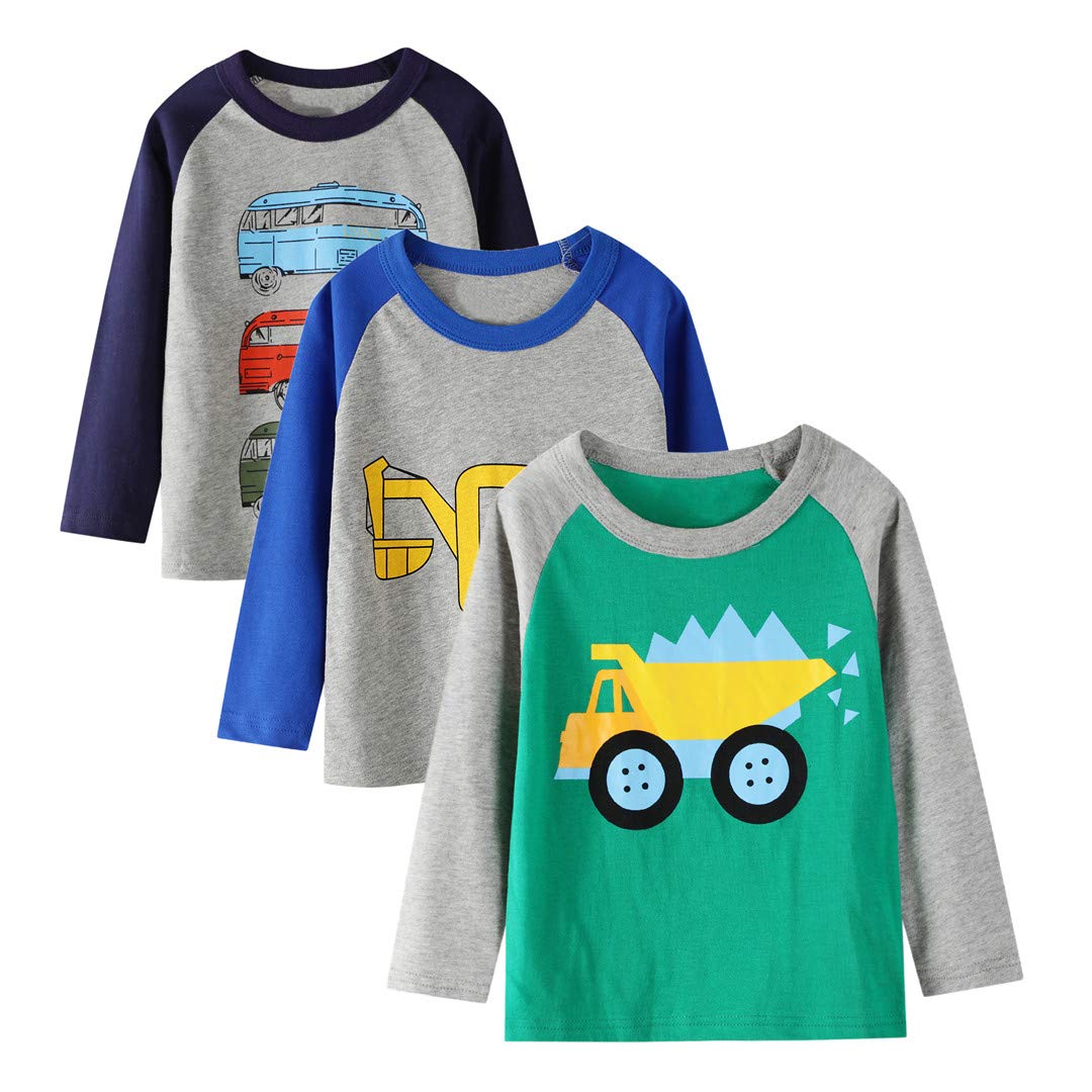 Photo 1 of **Only One**Kids Boys Shirt 3-Pack Truck Graphic Raglan Long-Sleeve Tees Winter Cotton Casual Crewneck T-Shirts Sets Size 7