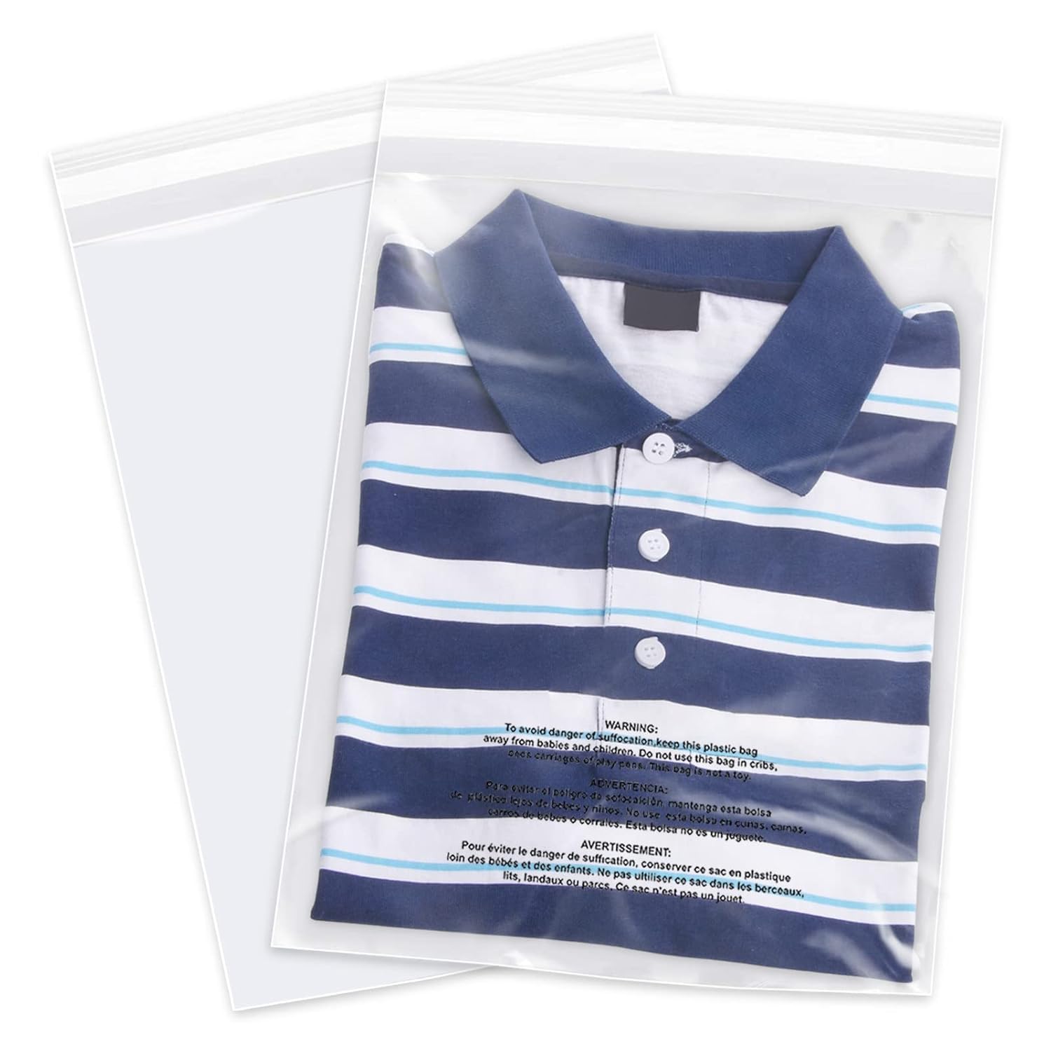 Photo 1 of iMailer - 200 Count - 12" x 15" Clear Plastic Poly Bags with Suffocation Warning for Clothing, T-Shirts,Shipping, Packaging - Resealable Adhesive,Not Strong