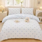 Sedefen Blue Striped Duvet Cover Queen Cute Reversible Bow Bedding Set | Soft, Breathable, Comfort, Microfiber, Hidden Zipper, 4 Corner Ties, 3 Pcs, Easy Care, OEKO-TEX Certified