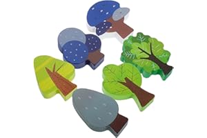 Kisangel 6PCS Wooden Tree Set Natural Wood Train Track Accessories for Compatible with Tom Train Tracks