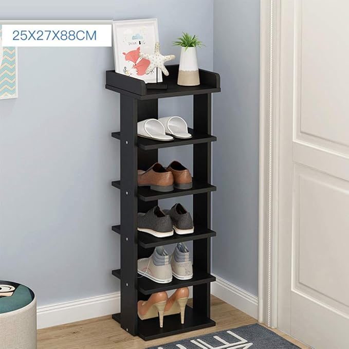 GWF Tall Shoe Rack Narrow Adjustable Shelf Organiser Holder White Brown
