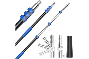 JUECITY Telescoping Pole, 4-12 Ft with Joint Angle & Squeegee Adaptor, Aluminum Telescopic Paint Roller Extension Pole & Extendable Pole, Anti-Slip Foam Grip, Multi-Purpose Gutter Window Dust Cleaning Pole