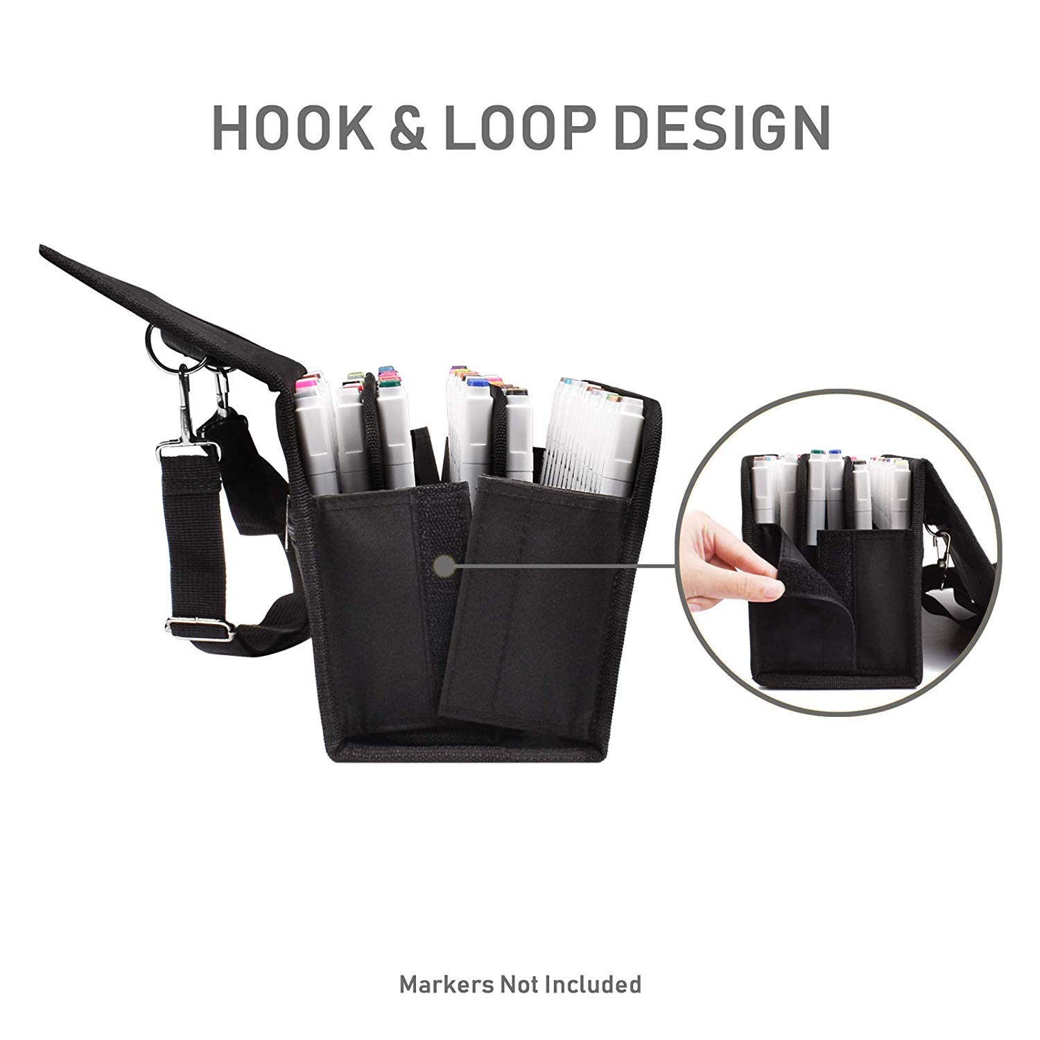 80 Slots Marker Pen Case, Large Capacity Folding, Extendable Foldable Hook, Marker Carrying Bag, Art Markers Pen Storage Durable Sketch Tools Organizer for Permanent Paint Marker (Black)