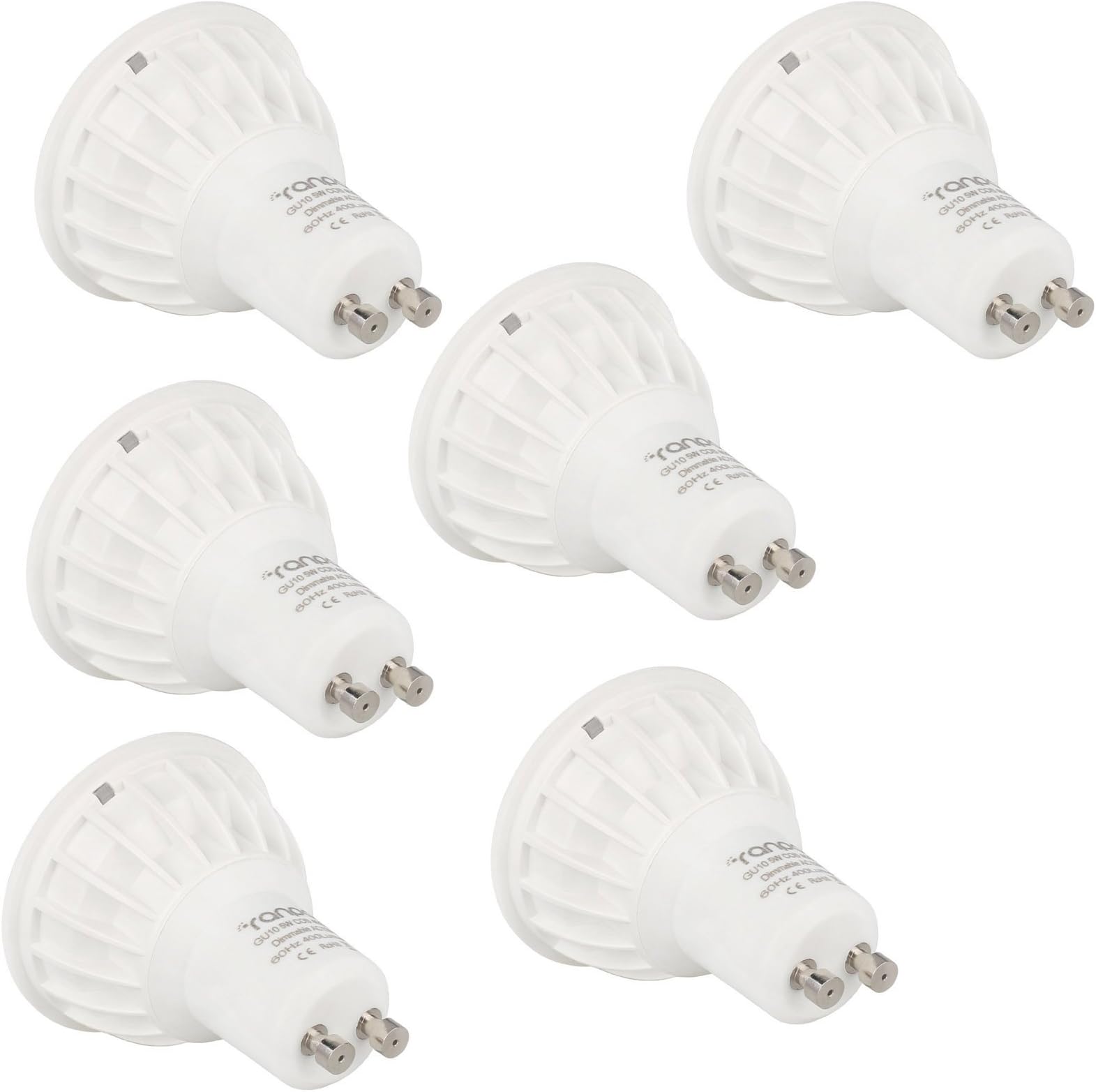 RANPO GU10 6 Watt Dimmable COB LED Spotlight Bulb Lamp 90 Degree 50W Equivalent Neutral White 4000K Pack of 6