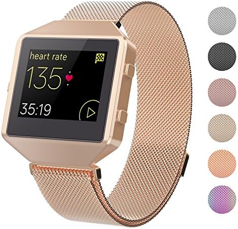 Crodi Fitbit Blaze Bands With New Metal Frame, Stainless Steel Magnetic Milanese Replacement Band for Fitbit Blaze Women Men (Rosegold, S)