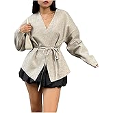 Verdusa Women's Fall Clothes Cardigan Sweaters Wrap Sweater Long Sleeve Tie Knot Sweaters Outerwear