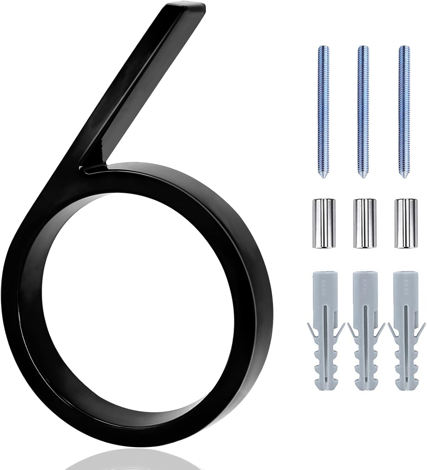 Address Signs - House Numbers for Outside Modern, 5 Inch Black Shadow Floating Metal Address Numbers for Garden Door Mailbox Decor with Nail Kit and Instructions (Number 6)