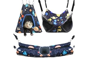 FULUE Ferret Rat Hammock Tent Hanging Tunnel Cage Accessories Set for Small Pets,Cage Decorations for Ferrets Rats (Galaxy Black)