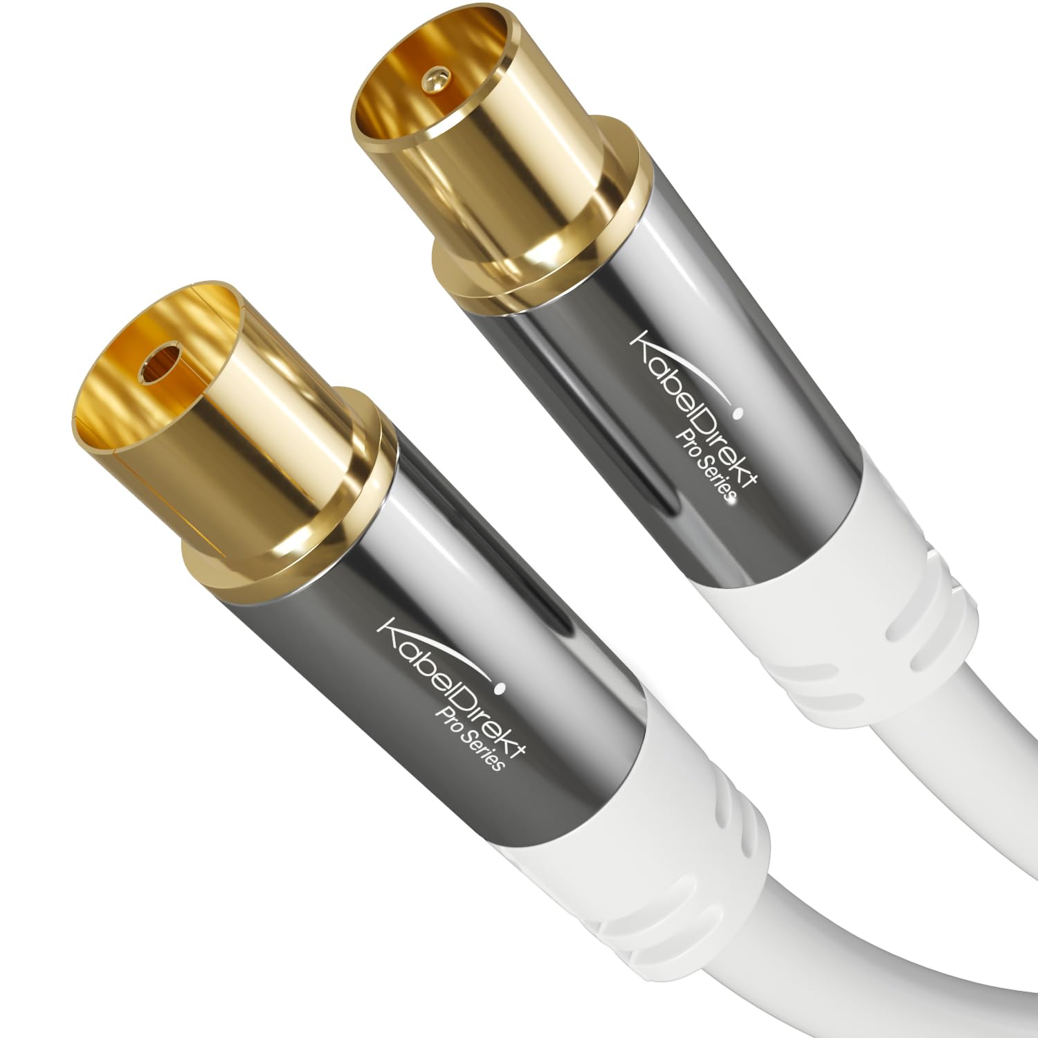 KabelDirekt – 4K TV Aerial Cable, Coaxial Cable – 12.5m – For Digital & Analogue TV, Metal Connectors – Available in 0.5-20m (Plug to Socket, for DVB-C/DVB-T/DVB-S, white)