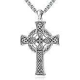 Eusense Celtic Cross Necklace Stethoscope Nurse/Doctors Necklace for Men Women Irish Sterling Silver 925 Celtic Kont Cross Pendant Jewelry Womens Mens Big Large Male Female Cross Necklaces