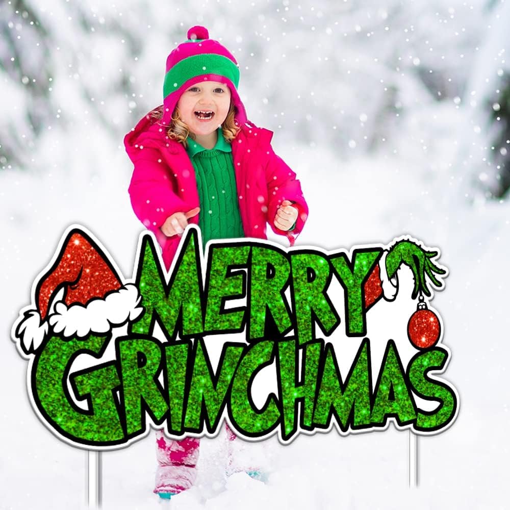 Yard Signs - Grinch Christmas Decorations -Grinch Christmas Yard Signs with Stakes Extra Large for Christmas Outdoor Decorations - Xmas Outdoor Yard Sign Lawn Decor (31INCHS)