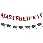 FHGG Glitter Congratulations Banner Mastered It Decorations Red Glitter Graduation Class of 2026 Pre-Strung College Congrats Grad Party Decor with Tassel Pie NO DIY