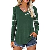 Casual V Neck Shirt for Women Funny Letter Graphic Long Sleeve Tee Holiday Party Family Matching Tops