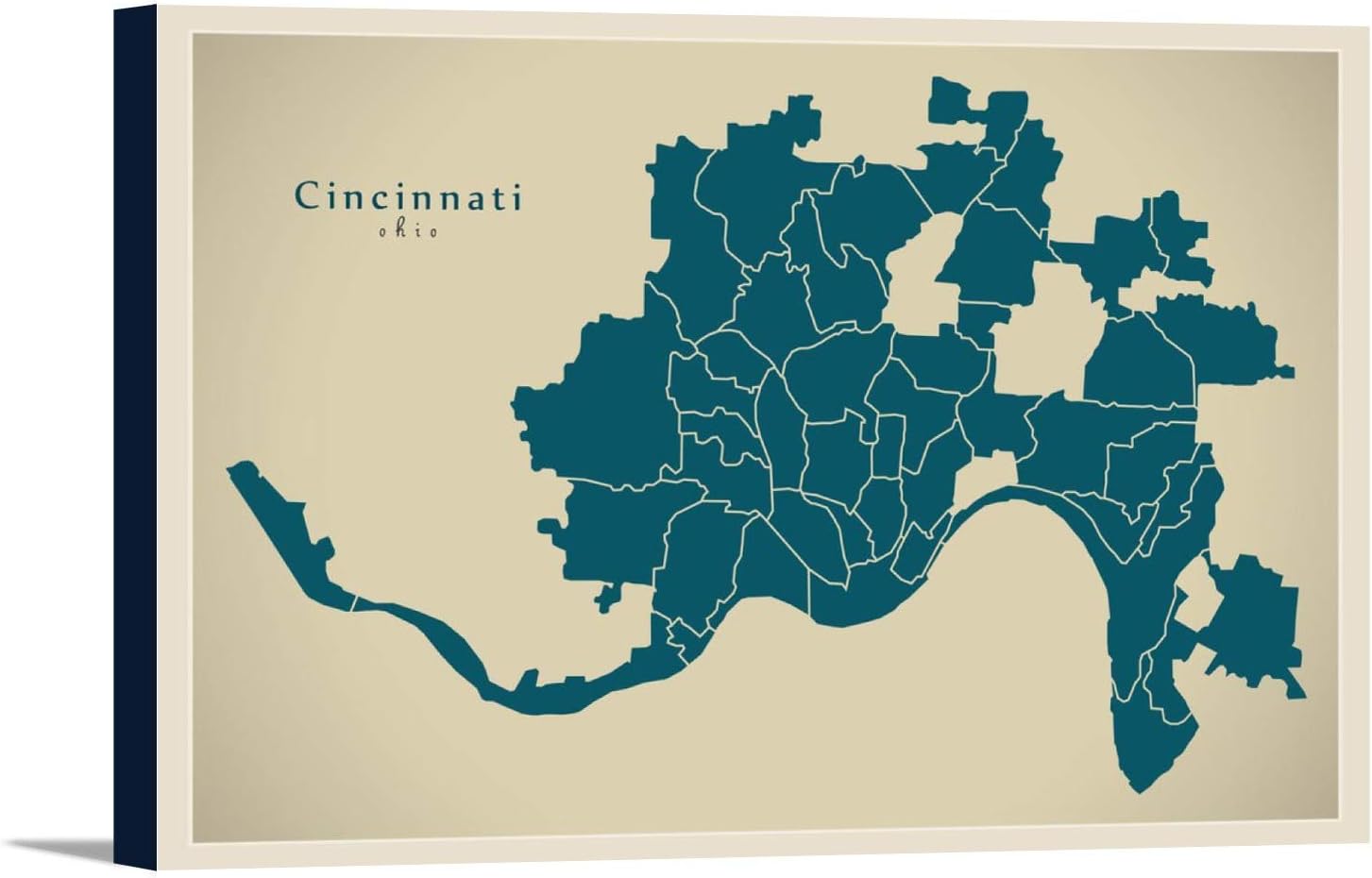 Amazon Com Cincinnati Ohio Modern Map With Neighborhoods 9035582 24x16 Framed Gallery Wrapped Stretched Canvas Posters Prints