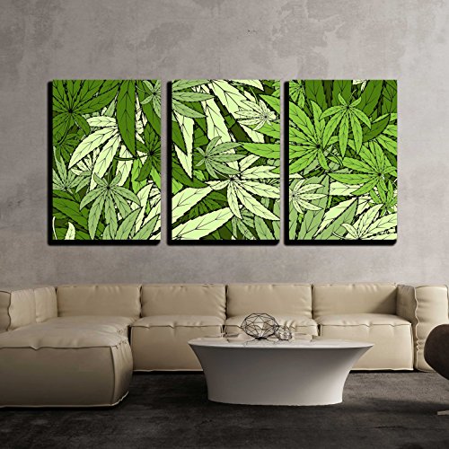 61tTw8GdFGL - wall26 - 3 Piece Canvas Wall Art - Vector - Marijuana Background Eps 10 Vector Stock Illustration - Modern Home Decor Stretched and Framed Ready to Hang - 16"x24"x3 Panels