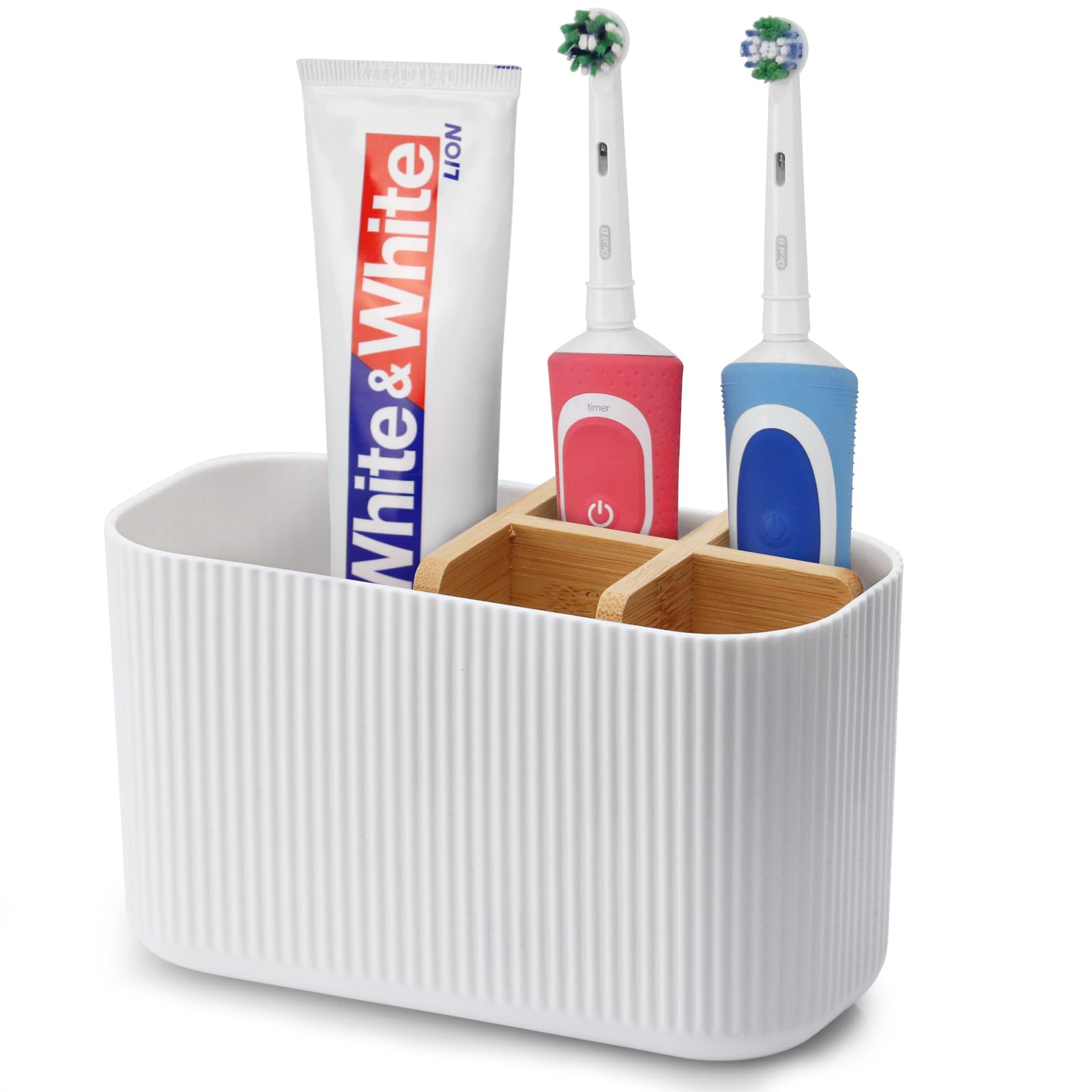 PARKMANI Toothbrush Holders for Bathrooms, Kids Electric Toothbrush and Toothpaste Holder, Toothbrush Caddy Organizer for Bathroom Countertop (White)