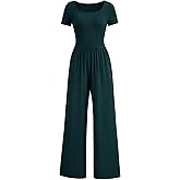PRETTYGARDEN Women's Summer One Piece Jumpsuits Dressy Casual Short Sleeve Square Neck Wide Leg Rompers Travel Outfit Clothes