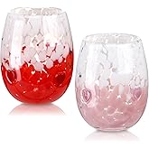 Potchen 2 Pcs 16 oz Valentines Icon Juice Glasses Heart Icon Stemless Wine Glass Cups Pink Red Heart Drinking Cups Anthropology Glassware Set for Gifts Valentines Weddings Romantic Party Decor