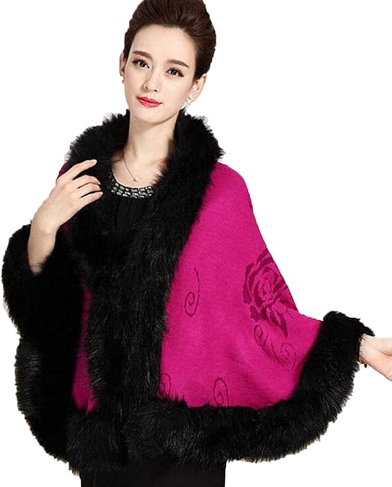 Amazon Jinpin レディース ファーコート ケープコート フェイクファーコート ファー ストール ポンチョコート ケープ フェイクファー ポンチョ 毛皮 ショール 防寒 コート アウター ポレロ マント 秋冬 大判 もこもこ フォックス 上品 厚手 ピンク F コート