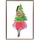 Graphique Girl Carrying Tree Holiday Cards - Pack of 15 Cards with Envelopes - Christmas Greetings - Glitter Accents - Boxed Set - 4.75" x 6.625"
