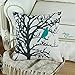 CaliTime Set of 4 Canvas Throw Pillow Covers Cases for Couch Sofa Home Decoration Vintage Birds Tree Branches Silhouette 18 X 18 Inches Black/Teal