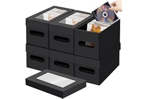 6 Pack CD Storage Boxes with PVC Clear Lid, Portable Cardbord CD Storage 13"×6"×6" DVD Case Holder Stackable DVD Storage Box 