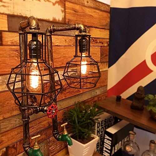 GFYYYF Industrial retro Iron art Iron net Double head Water pipe led Wall lamp light/Creative living room Restaurant Clothing store Cafe Decoration Lighting/36 44cm, Copper color, Excluding lamp