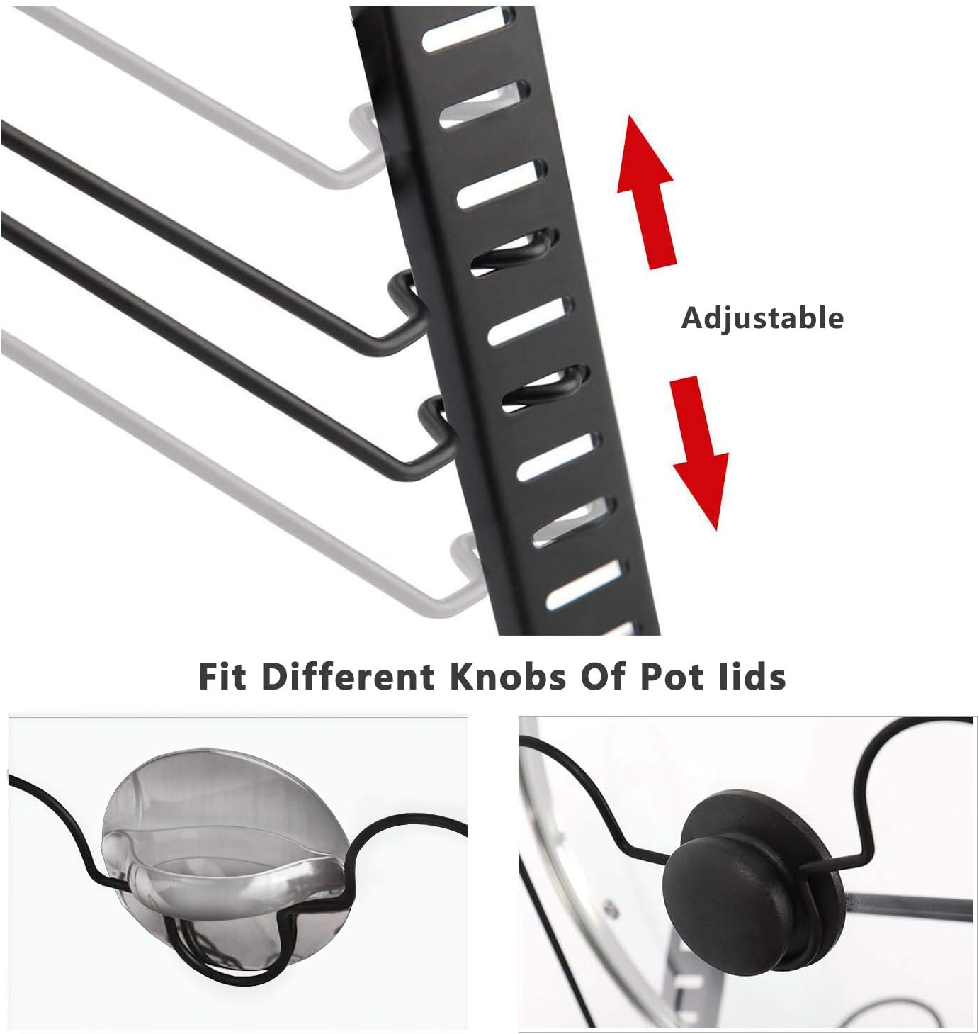 X-cosrack Pot Lid Organizer Holder Rack for Kitchen Cabinet Door Wall Mount with 12 Dividers Adjustable Heights,4 Methods,Black,Patent Pending: Home Improvement