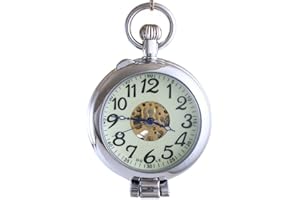 OGLE Waterproof Silver Magnifier Luminous Chain Fob Self Winding Automatic Skeleton Half Hunters Mechanical Pocket Watch
