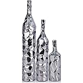 19.6" Tall Ceramics Floor Vase Set of 3 - Large Silver Decor & Entrance Table Centerpieces, Modern Tall Skinny Vase for Pampas Grass Boho Single Flower Decorative