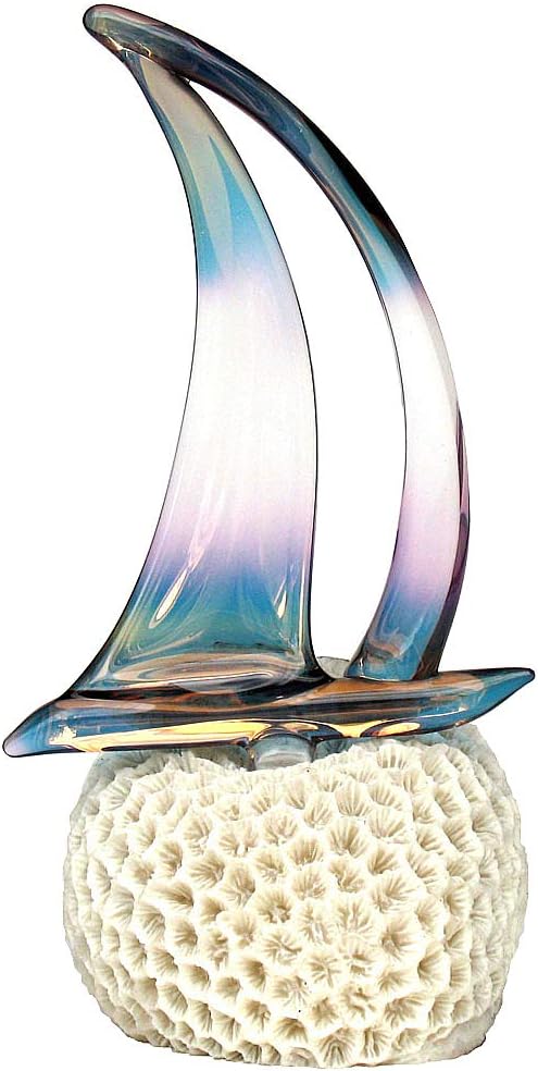Prochaska Gallery Hand Blown Glass Sailboat Figurine on Coral